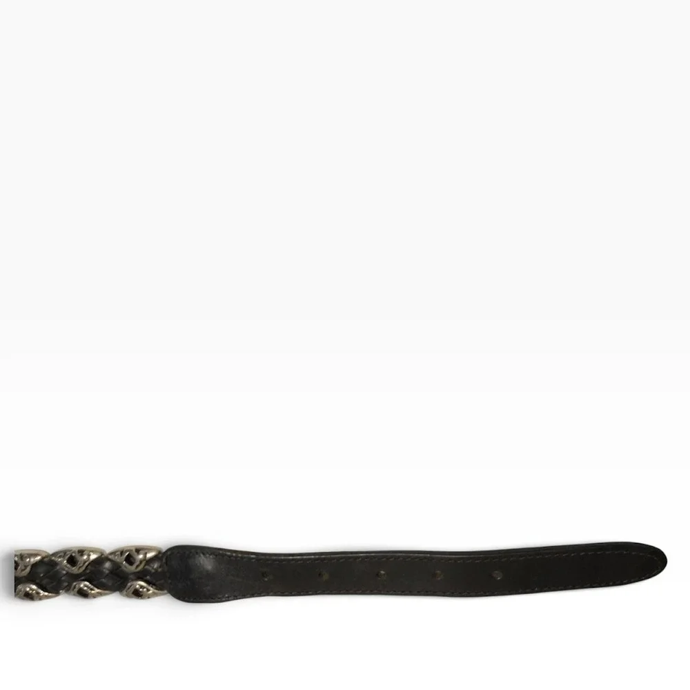 Capezio Belt Womens S M Black Braided Leather Silver Western Boho Statement Vtg